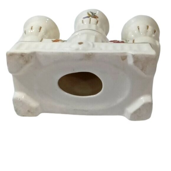 Vintage Czechoslovak Porcelain White 3 Arm Candle Holder Flower Decor Gold Trim - Picture 5 of 8